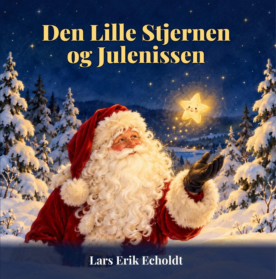 Omslaget til høytlesningsboka Den lille stjernen og julenissen